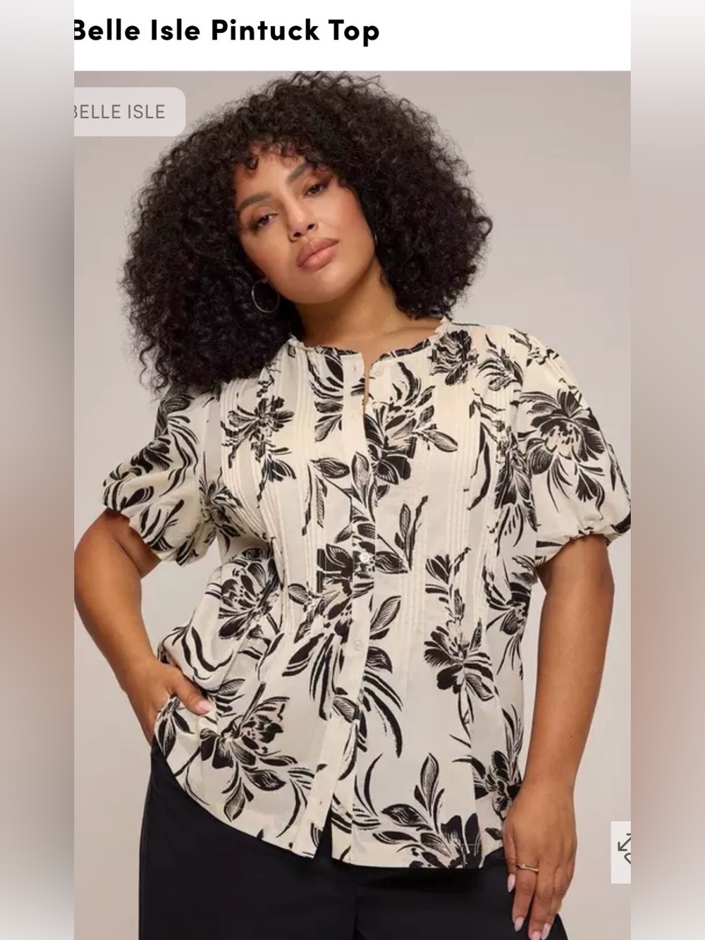 Torrid Cream and Black Floral Pintuck Blouse